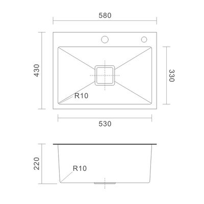 Topmount Stainless Steel Kitchen Sink 16 Gauge Single Bowl 16 Gauge 58x43